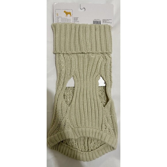 BOOTS & BARKLEY Small Dog Cat Beige Cable Knit Turtleneck Sweater Up to 20 lbs - Picture 2 of 4